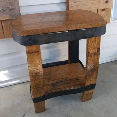 Rustic barrel side table with shelf