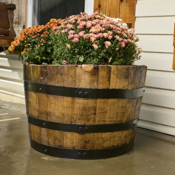 Half Bourbon Barrel Planter | Refinished for Outdoor Use