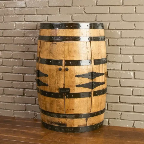 Half barrel cabinet with doors closed with safety hasp so doors can be locked