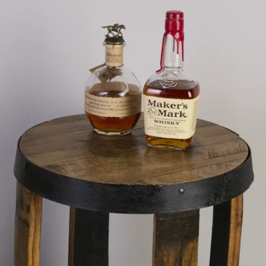 close up of the top of the miniature barrel head end table.